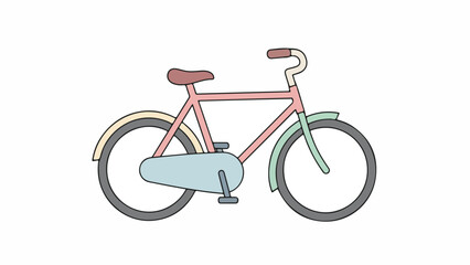 Fototapeta premium A colorful illustration of a bicycle with a red frame, brown seat, and gray wheels on a white background.