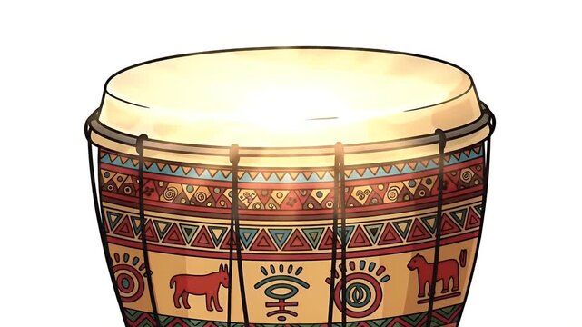 Traditional African Drum Percussion Instrument with Native Patterns and Symbols