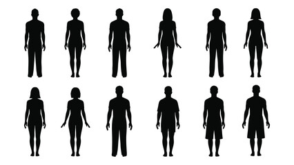 Silhouettes of various human figures isolated on white background, Vector