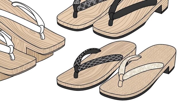 Traditional Japanese Geta Footwear Collection Neutral Background Studio Shot