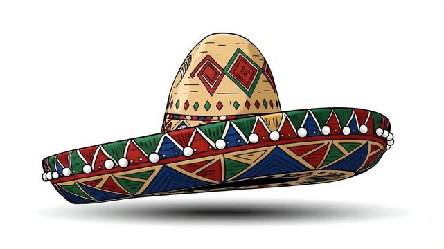 Traditional Mexican Sombrero Hat Festive Colorful Pattern and Geometric Design