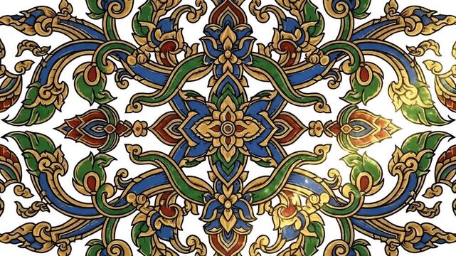 Traditional Ornate Floral Pattern Motion Graphic with Gold Blue Green Accents