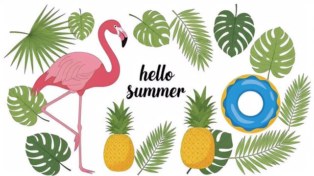 Tropical Summer Flamingo Pineapple Leaves Beach Ring