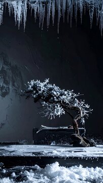 Ethereal Winter Performance - Dancer Embracing the Frozen Landscape.