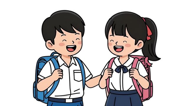 Two Happy Students With Backpacks Ready For School