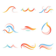 Obraz premium Ocean wave png sticker, aesthetic water clipart, pastel logo element for business transparent design set