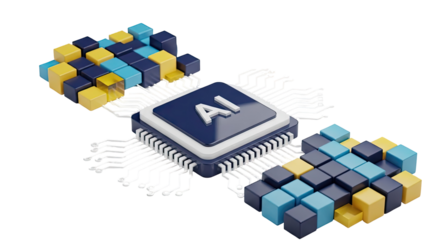 AI chip with colorful blocks representing data processing