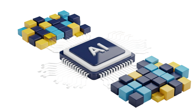 AI chip with colorful blocks representing data processing - Powered by Adobe