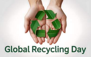 Hands holding recycling symbol for global recycling day
