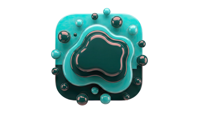 Abstract Teal and Dark Green 3D Geometric Shapes with Spheres - Powered by Adobe