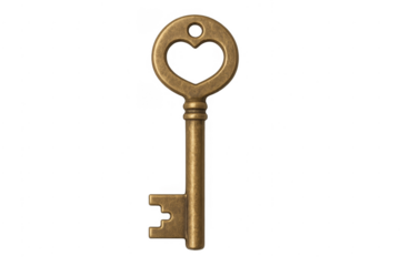 Vintage brass heart key unlocking love concept