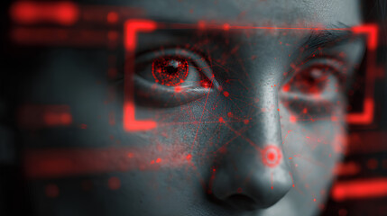 Warning concept of deepfake technology and facial recognition misuse, showing cybersecurity threats, digital identity fraud, and the risks of AI-generated face manipulation in online systems.