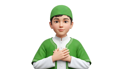 Animated Boy Wearing Green Kufi and Thobe