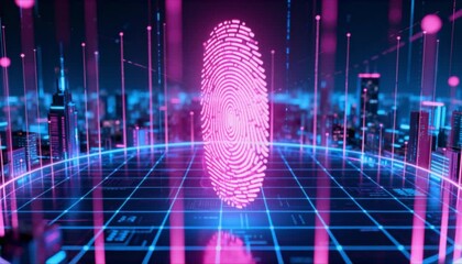 digital 3D fingerprint pulse protective barrier for safer internet day biometrics and smart city data protection background