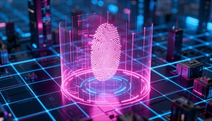 digital 3D fingerprint pulse protective barrier for safer internet day biometrics and smart city data protection background