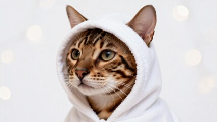 Cat Wearing White Hoodie
