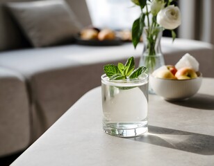 Minimal Functional Wellness Drink with Mint in Natural Light