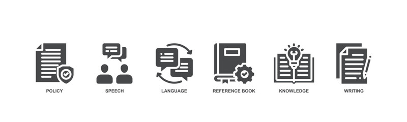 Grammar banner web icon vector illustration concept for languange education with icon of policy, speech, language, reference book, knowledge and writing.