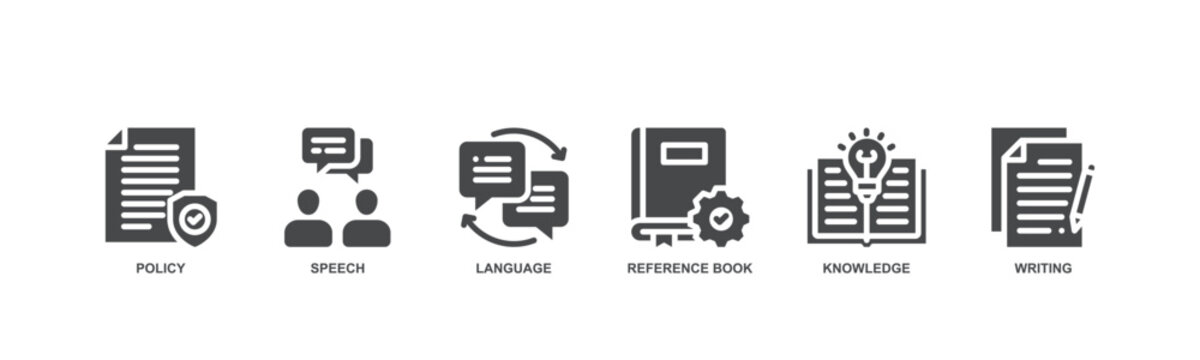 Grammar banner web icon vector illustration concept for languange education with icon of policy, speech, language, reference book, knowledge and writing.