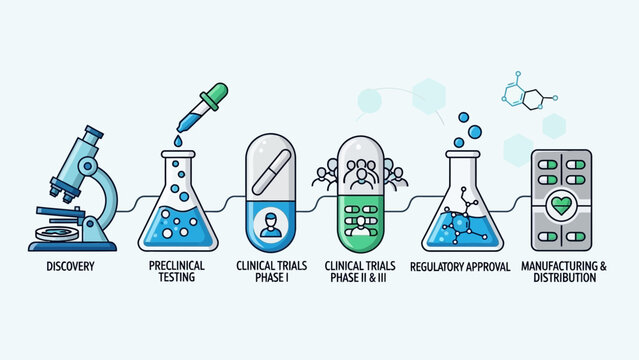 Drug Development Process: Discovery to Distribution Infographic