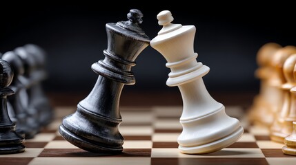 Dynamic close-up of chess pieces in action, showcasing strategy and competition on a beautifully crafted chessboard.