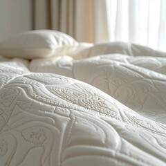 Fototapeta premium Close-Up of a Luxurious White Mattress with Intricate Pattern.