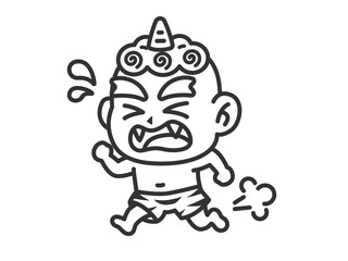Obraz premium 走って逃げる、青鬼（線画）のイラスト