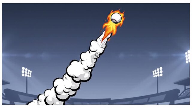 Dynamic Baseball Home Run Shot Cartoon Illustration
