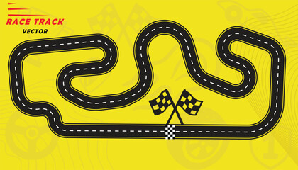 Naklejka premium Creative vector illusion of race track isolated on yellow background. Speed race track design with creative icons.