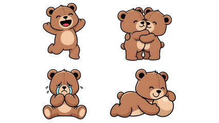 Cute Cartoon Teddy Bear Character Set with Different Emotions