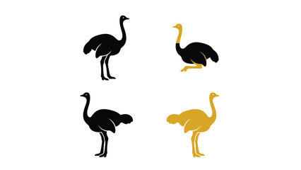 Naklejka premium Ostrich Silhouette Set - Black and Gold Bird Icon