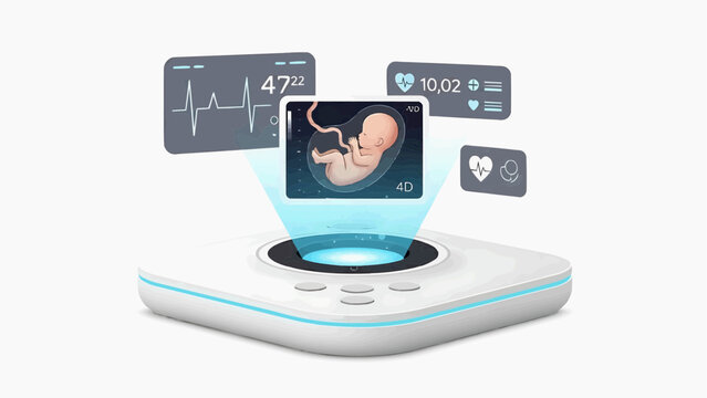 Fetal Monitoring System Displaying Heart Rate and Health Metrics on a Sleek Digital Interface