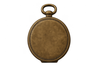 Antique brass pocket watch with a blank cover on transparent background