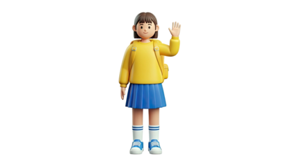 3D Cartoon Girl Waving Hello