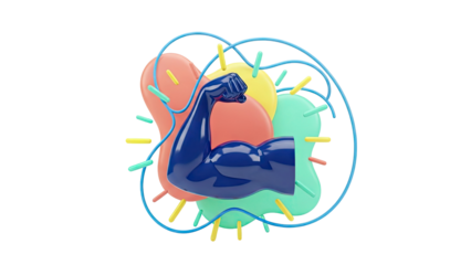 3D Muscular Arm with Abstract Shapes and Lines