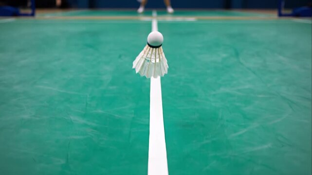 Badminton Shuttlecock Landing on Court Line Slow Motion