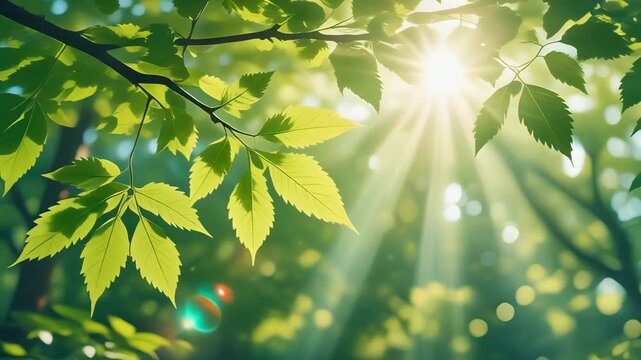 新緑　木漏れ日　春　生成AI