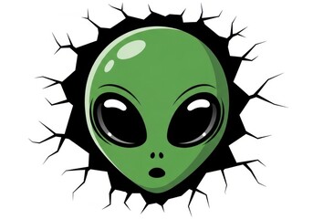 Cute green alien head with cracked edges, stylized cartoon character, extraterrestrial, scifi, fantasy, illustration