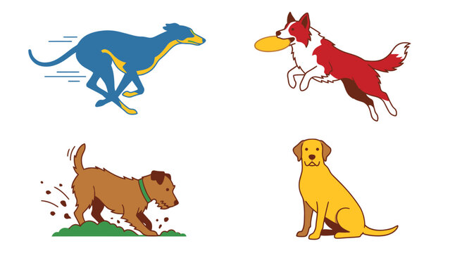 Dog Breeds in Action: Vector Illustration Set