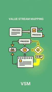 Value Stream Mapping VSM Process Flowchart Animation Green Background