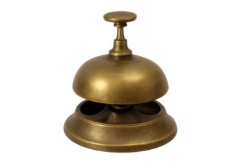 Gold service bell for hospitality concept on transparent background