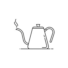 Obraz premium Gooseneck Pour Over Coffee Kettle Icon - Steaming Hot Water Line Art Drawing for Barista and Cafe Concepts