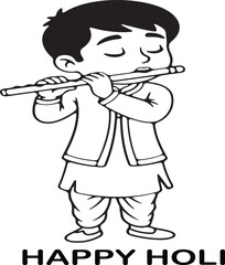 Boy playing flute for Happy Holi celebration, Indian culture