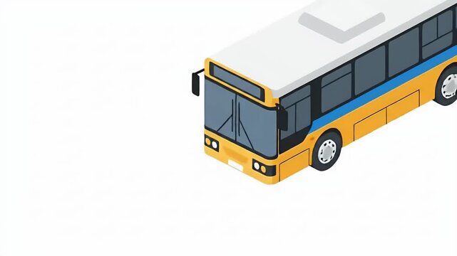 Yellow Blue White City Bus Isometric View Animation Footage