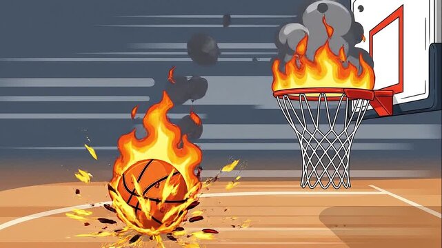 Flaming Basketball Slam Dunk Explosion Cartoon Animation