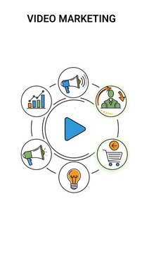 Video Marketing Business Strategy Icons and Play Button