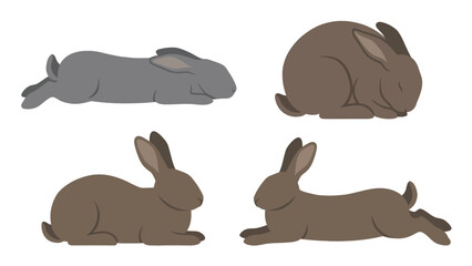 Four Rabbits in Different Poses - Vector Illustration