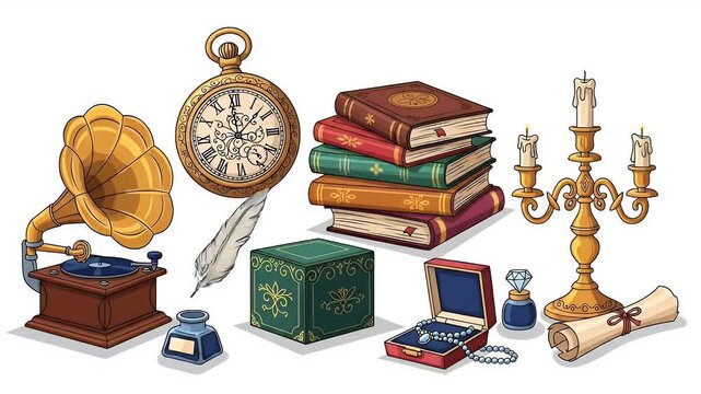 Vintage Collection Of Antique Objects And Books Footage