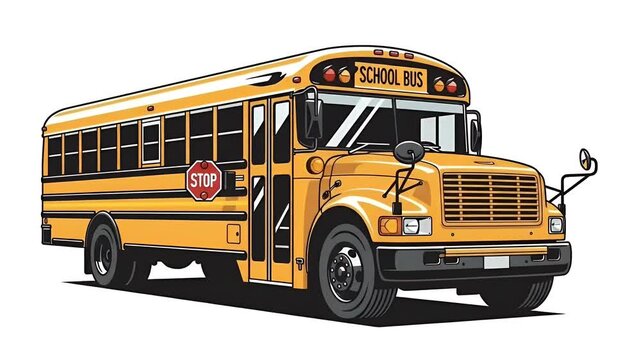 Yellow School Bus With Stop Sign and Black Windows