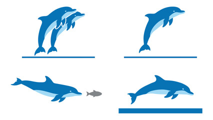 Obraz premium Dolphin Sequence: Leaping, Hunting, Playing - Isolated Vector Illustration